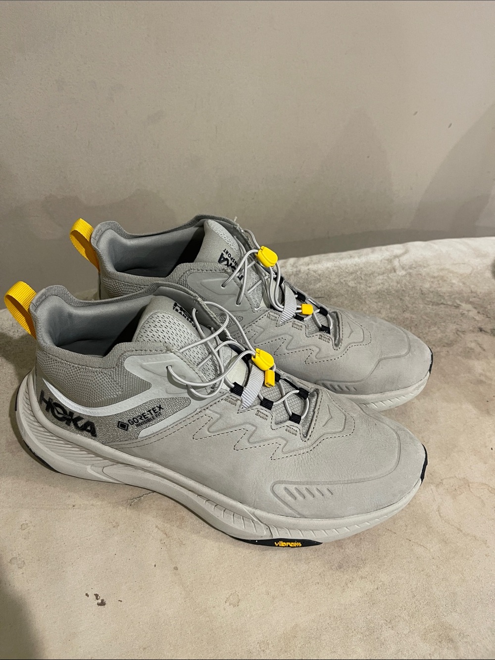HOKA Men's Grey Gore-Tex Transprt GTX Sneakers with Yellow Accents